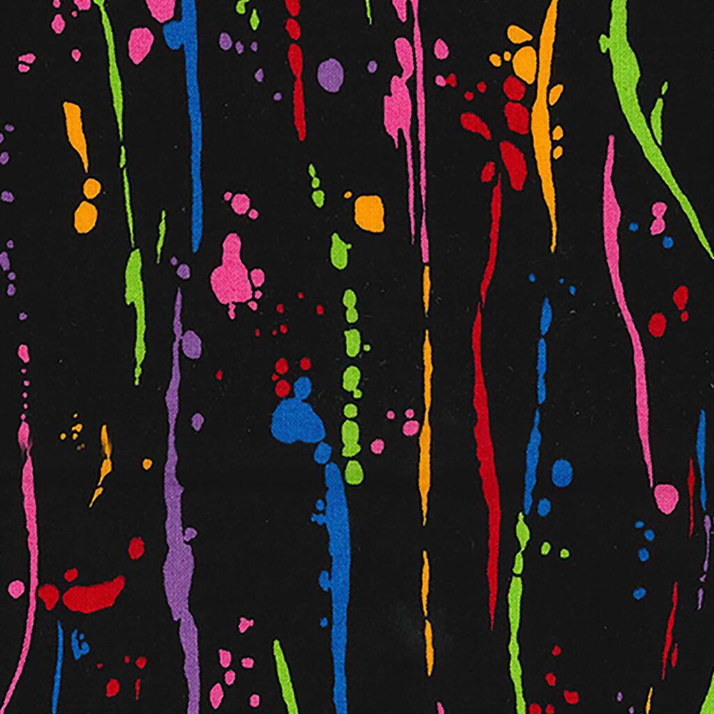 Rainbow Brights Fabric Traditions Splatters of Colors on Black Background 100/% Cotton